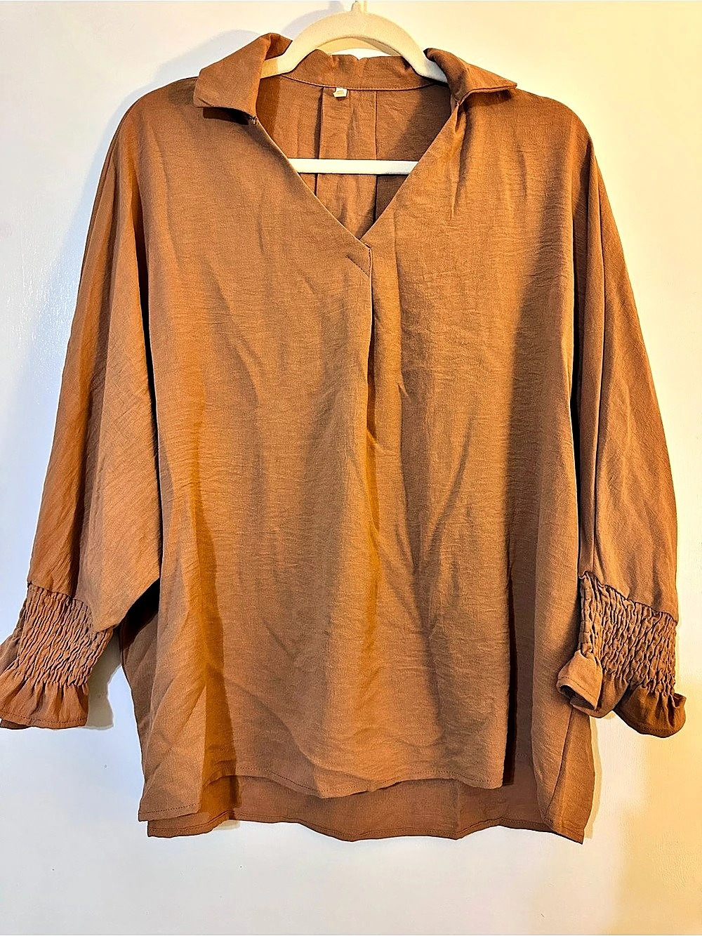 Ruffle Cuff Blouse in Brown Size Large Like New